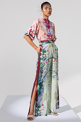 Lime Green Printed Pants by Limerick By Abirr N' Nanki