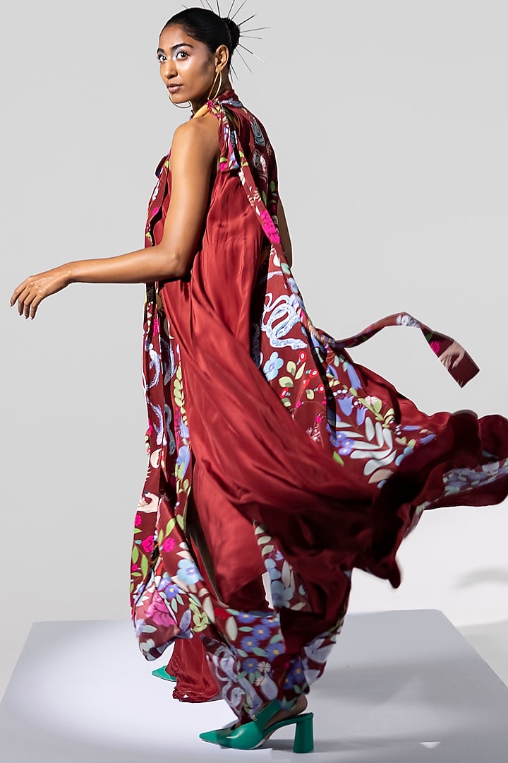 Maroon Printed Maxi Vacation Dress by Limerick By Abirr N' Nanki at Pernia's Pop Up Shop