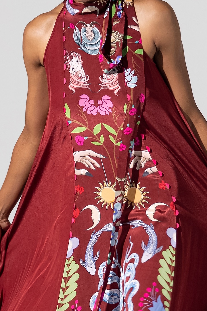 Maroon Printed Maxi Vacation Dress by Limerick By Abirr N' Nanki at Pernia's Pop Up Shop
