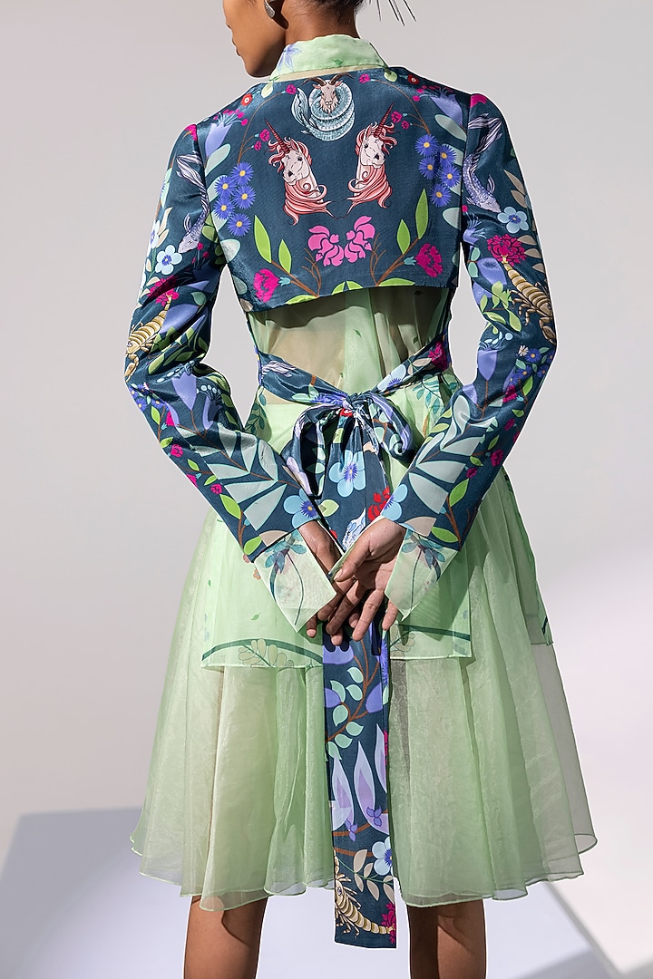 Midnight Blue Printed Jacket by Limerick By Abirr N' Nanki at Pernia's Pop Up Shop
