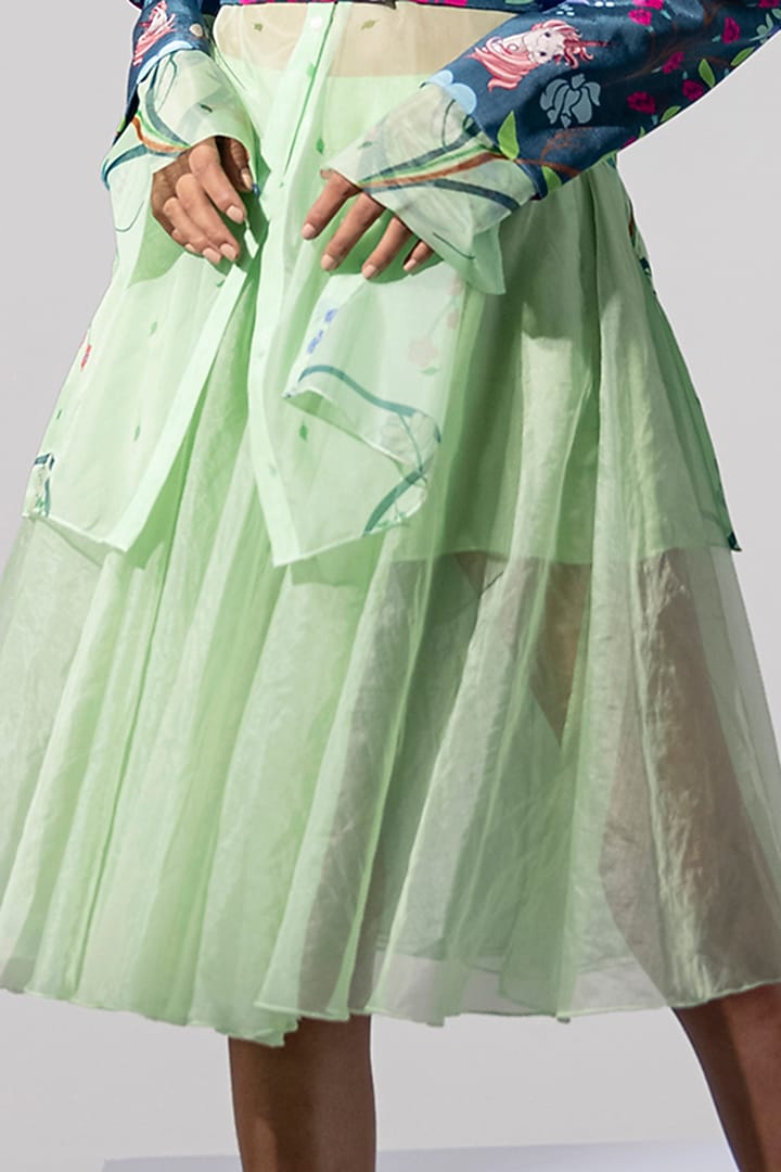 Mint Green Printed Flared Skirt by Limerick By Abirr N' Nanki at Pernia's Pop Up Shop