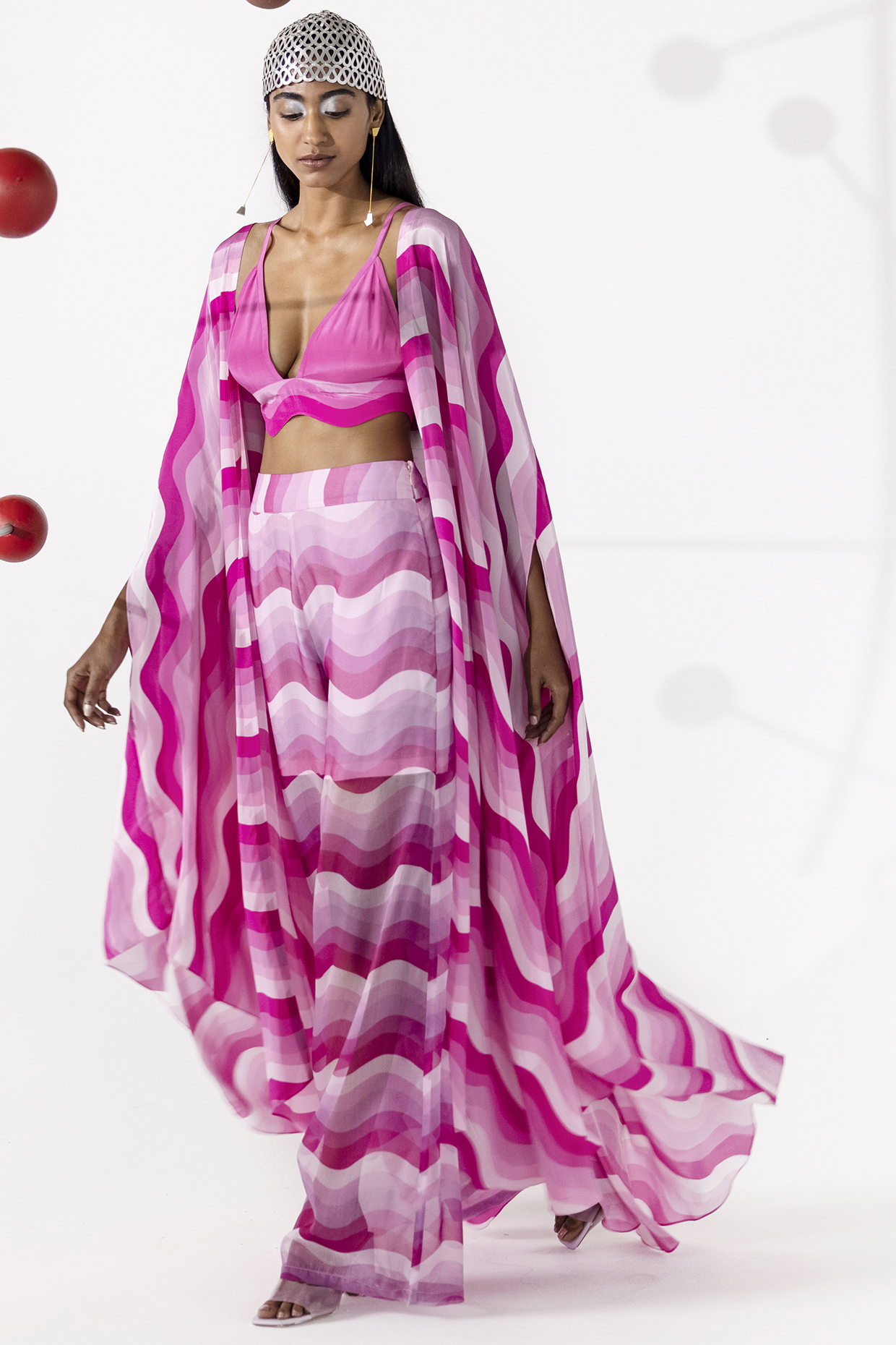 Magenta Printed Asymmetrical Cape by Limerick By Abirr N' Nanki