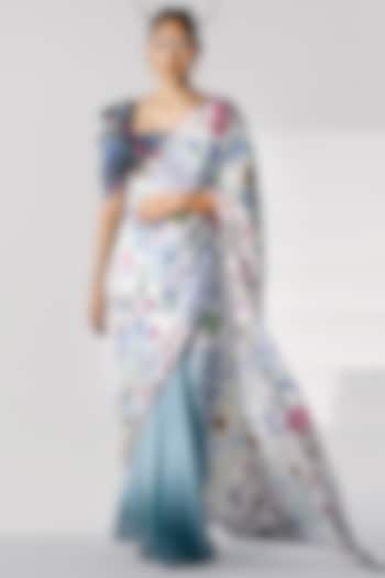 Sky Blue Crepe & Georgette Zodiac Printed Festive Saree 

 by Limerick By Abirr N' Nanki at Pernia's Pop Up Shop