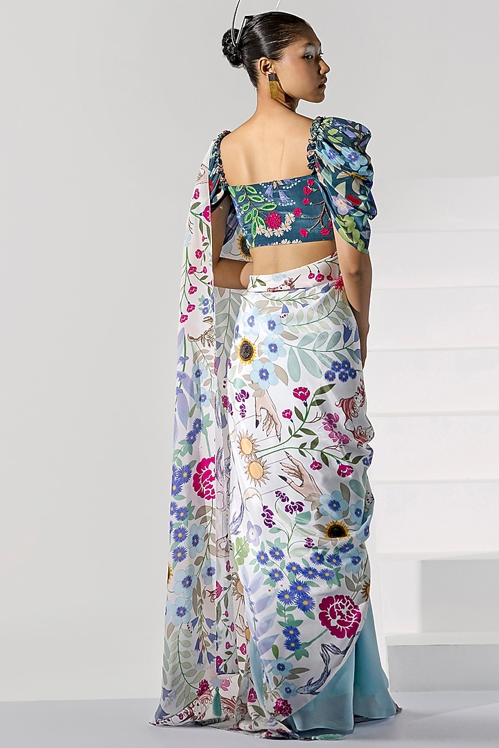 Sky Blue Crepe & Georgette Zodiac Printed Festive Saree
by Limerick By Abirr N' Nanki at Pernia's Pop Up Shop