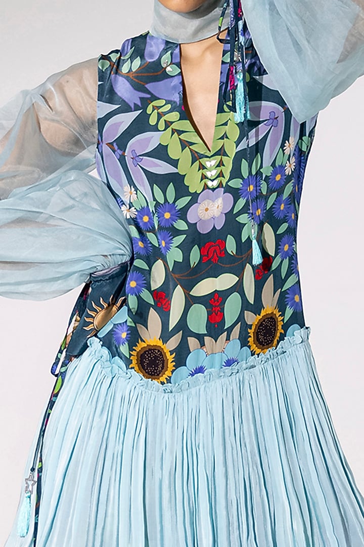 Powder Blue Printed Summer Dress by Limerick By Abirr N' Nanki at Pernia's Pop Up Shop