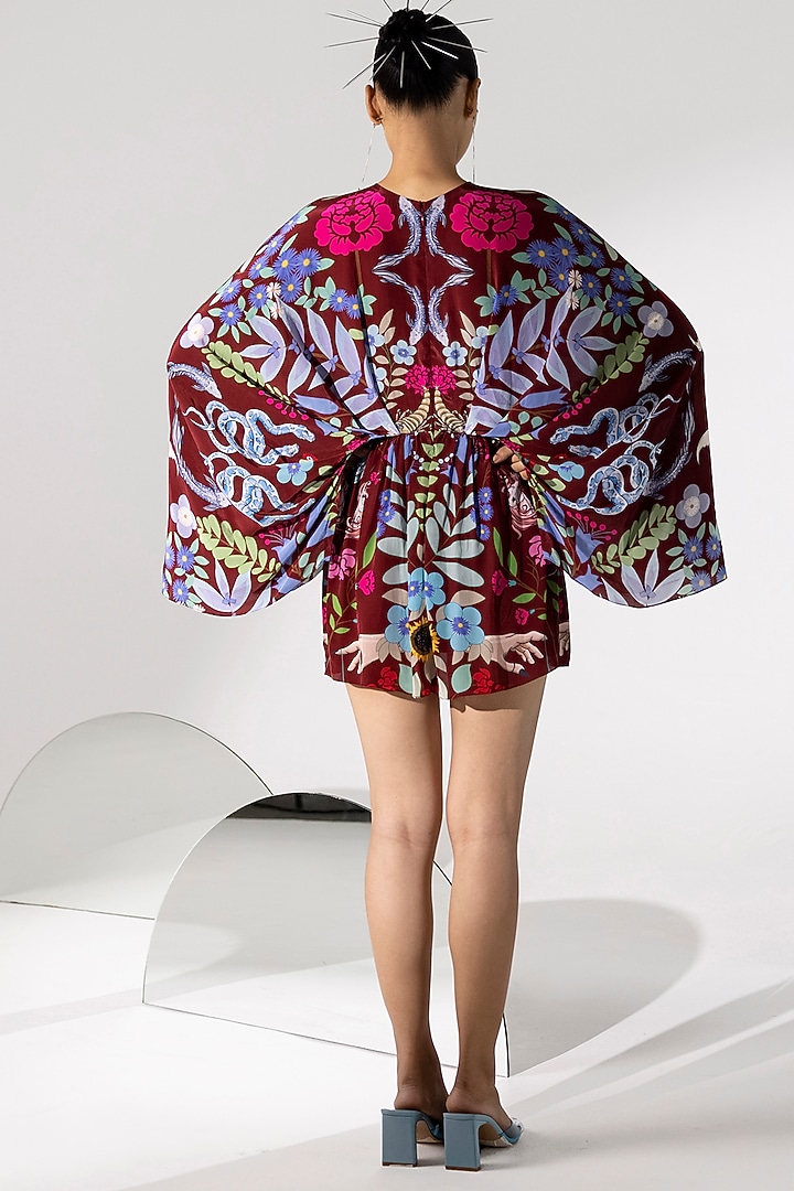 Maroon Printed Draped Summer Dress by Limerick By Abirr N' Nanki at Pernia's Pop Up Shop