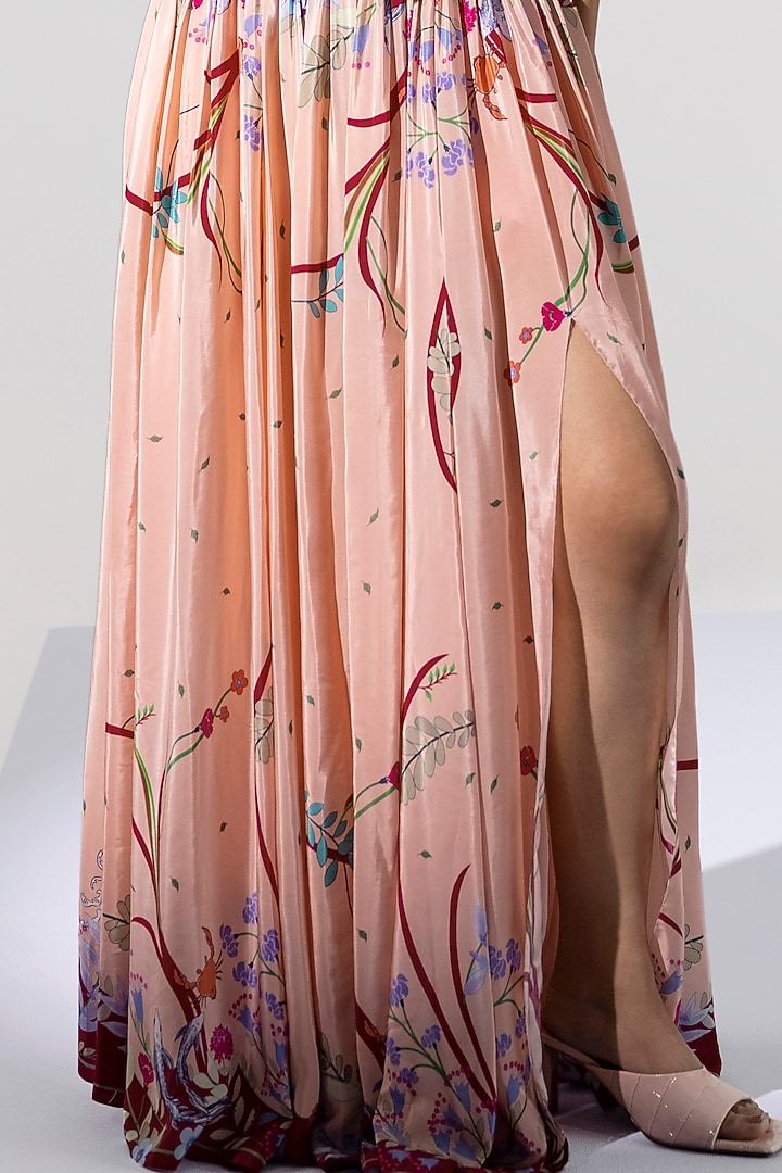 Blush Pink Printed Flared Skirt by Limerick By Abirr N' Nanki at Pernia's Pop Up Shop