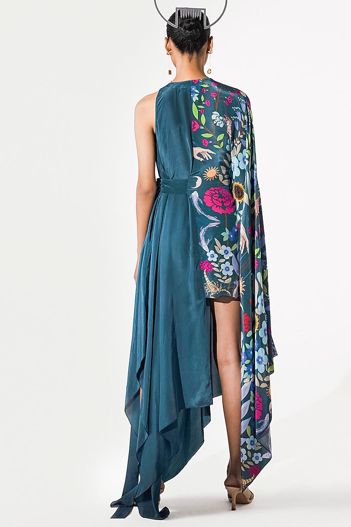 Midnight Green Printed Draped Kaftan Summer Dress by Limerick By Abirr N' Nanki at Pernia's Pop Up Shop