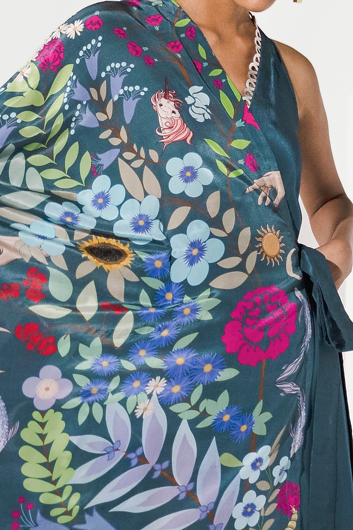 Midnight Green Printed Draped Kaftan Summer Dress by Limerick By Abirr N' Nanki at Pernia's Pop Up Shop