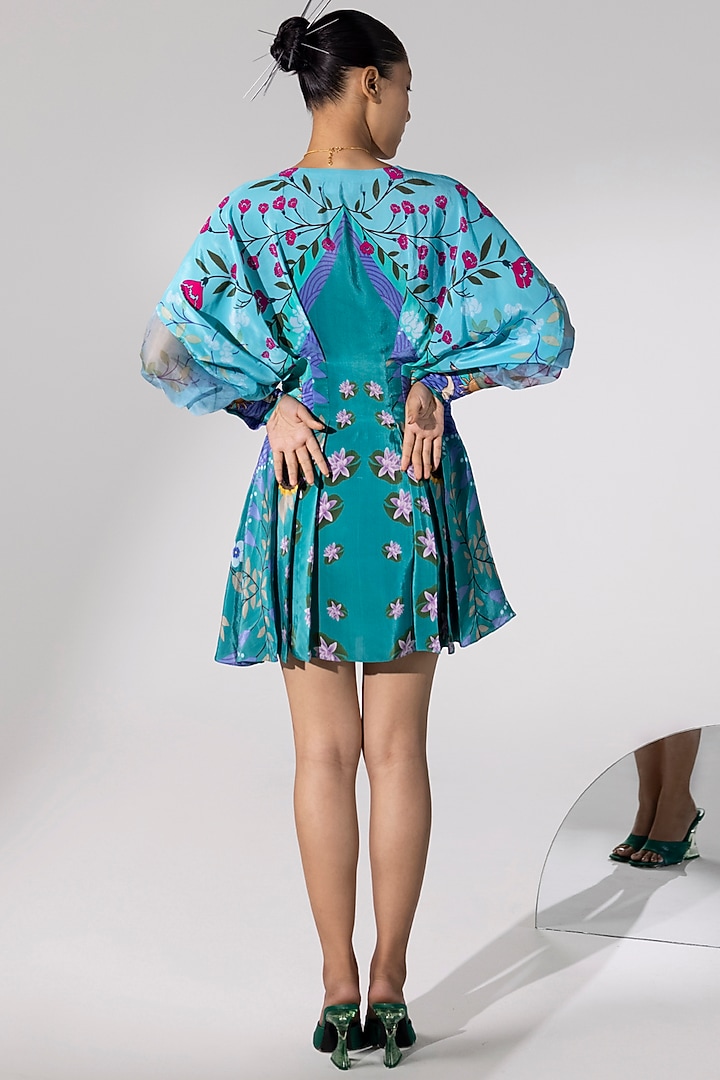Powder Blue Printed Draped Summer Dress by Limerick By Abirr N' Nanki at Pernia's Pop Up Shop