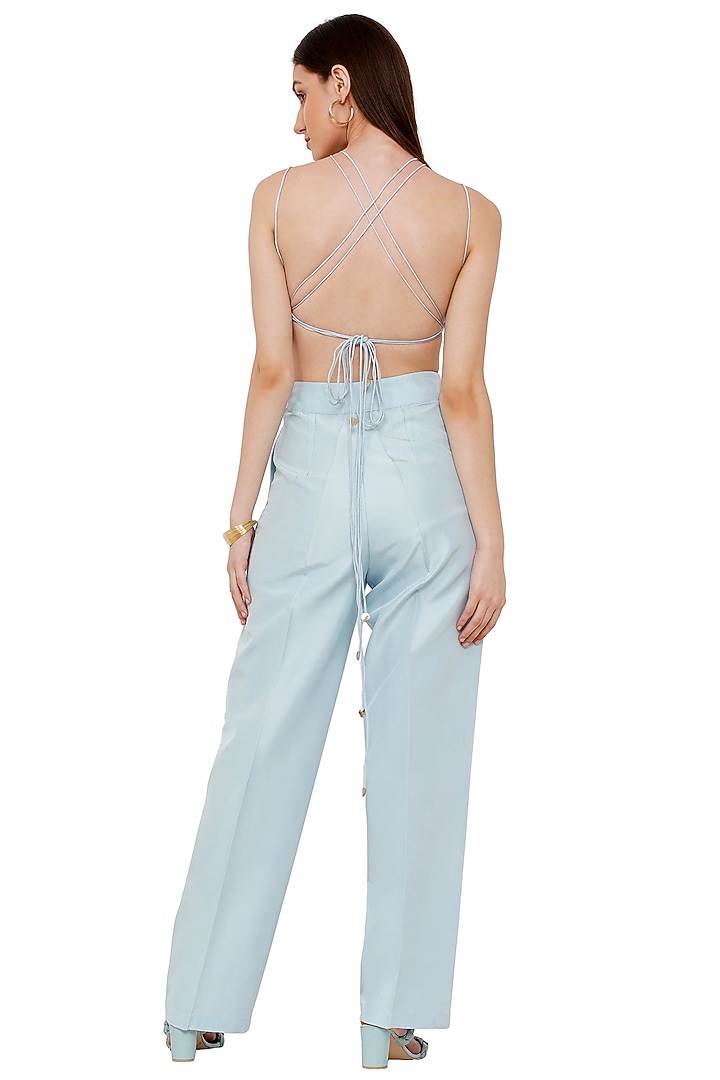 Powder Blue Habutai Silk Pants by Limerick By Abirr N' Nanki at Pernia's Pop Up Shop
