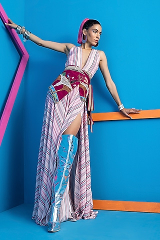 Multi-Colored Crepe Maxi Dress by Limerick By Abirr N' Nanki