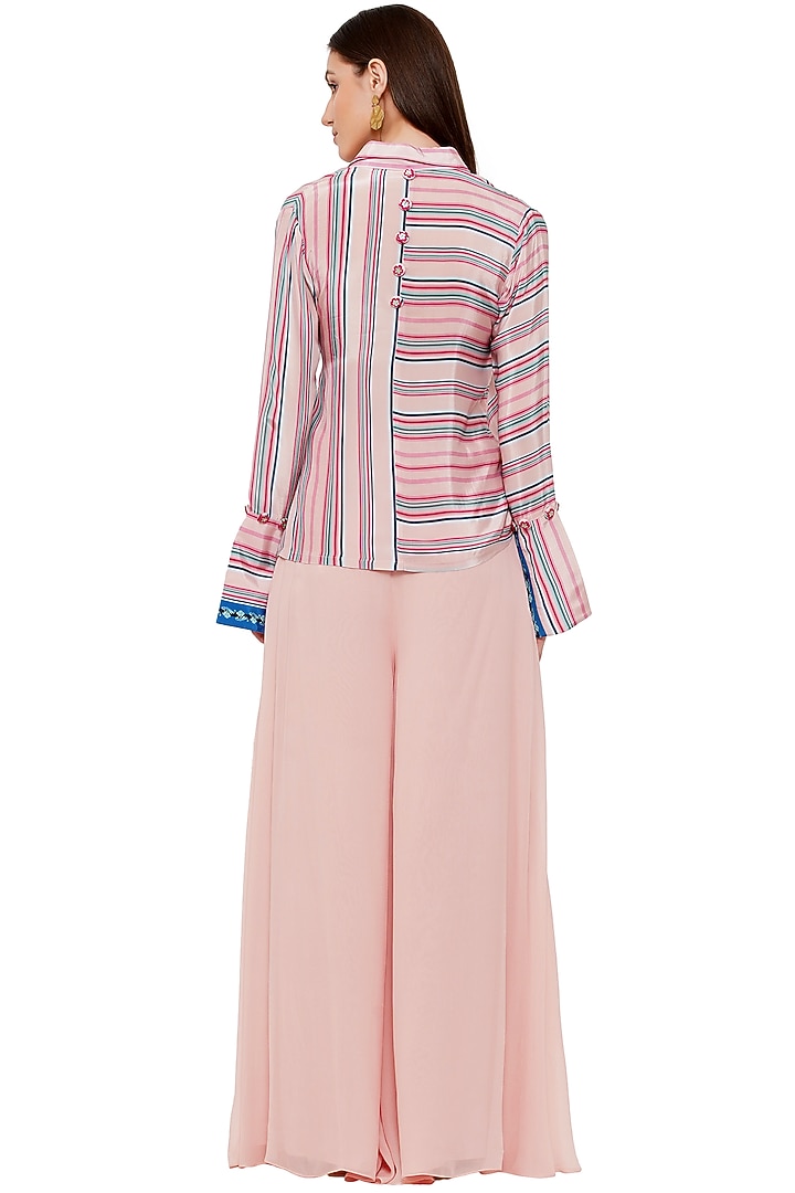 Baby Pink Crepe Printed Shirt by Limerick By Abirr N' Nanki at Pernia's Pop Up Shop