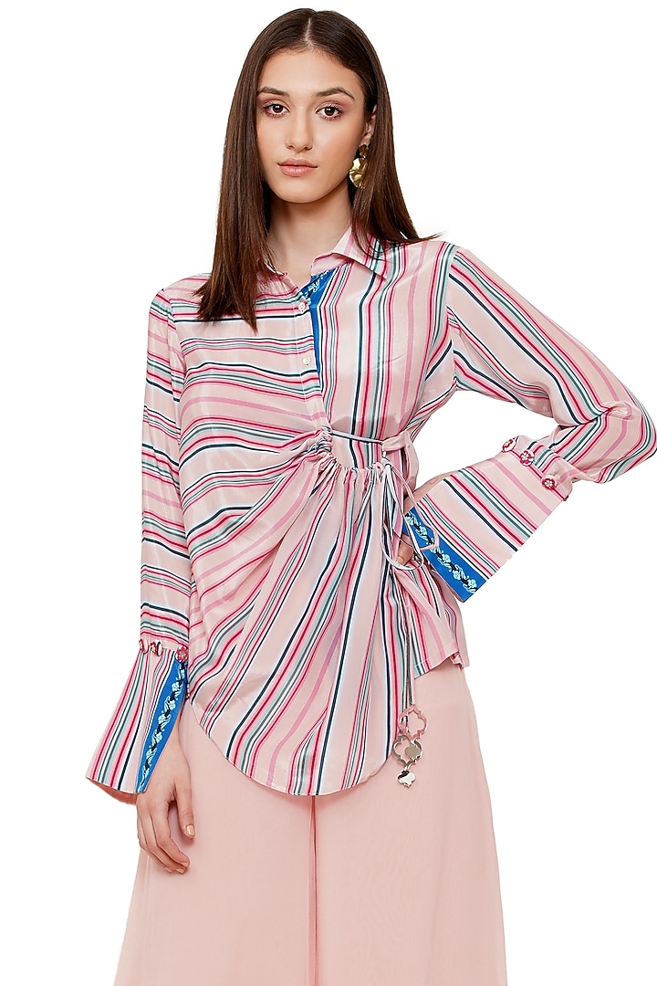 Baby Pink Crepe Printed Shirt by Limerick By Abirr N' Nanki at Pernia's Pop Up Shop