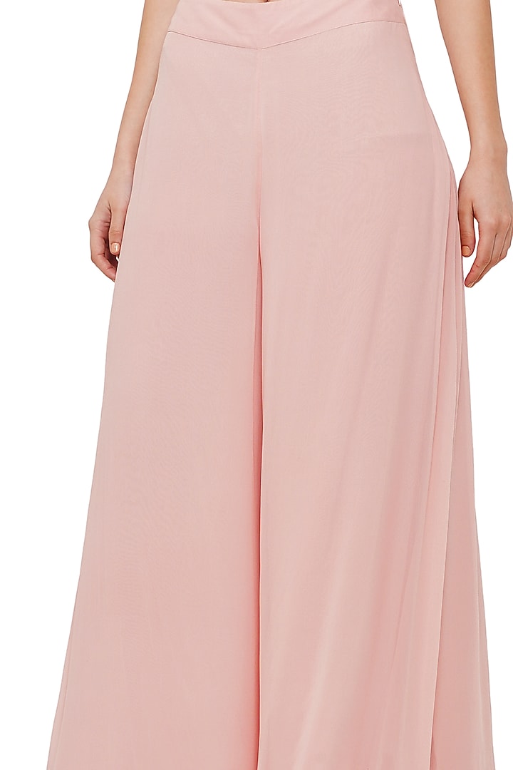 Blush Pink Georgette Flared Pants by Limerick By Abirr N' Nanki at Pernia's Pop Up Shop
