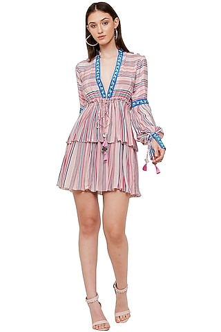 Baby Pink Crepe Printed Dress by Limerick By Abirr N' Nanki