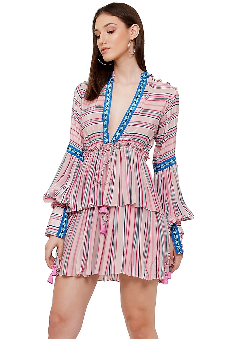 Baby Pink Crepe Printed Vacation Dress by Limerick By Abirr N' Nanki at Pernia's Pop Up Shop