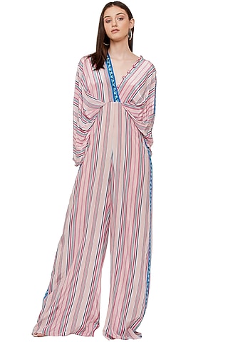 Baby Pink Printed Jumpsuit by Limerick By Abirr N' Nanki