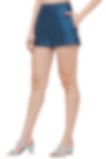 Dark Green Habutai Silk Shorts by Limerick By Abirr N' Nanki at Pernia's Pop Up Shop