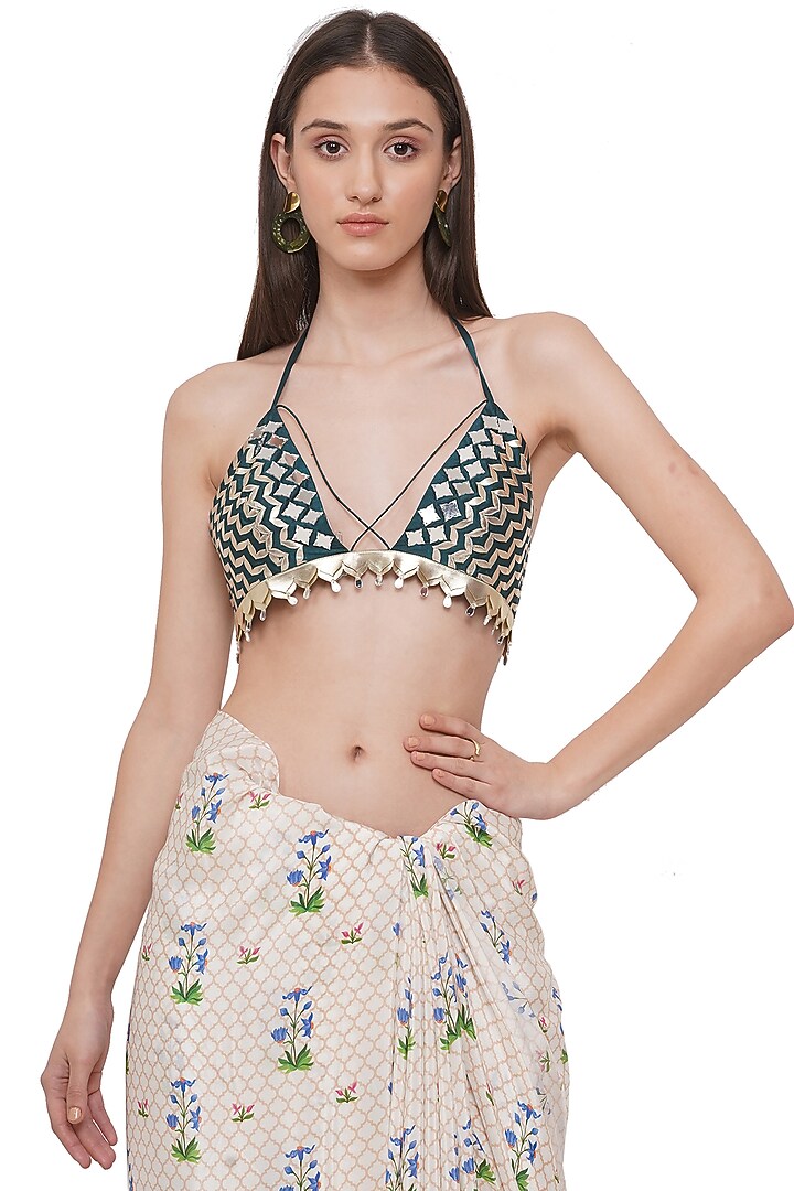 Emerald Hand Embroidered Blouse by Limerick By Abirr N' Nanki at Pernia's Pop Up Shop