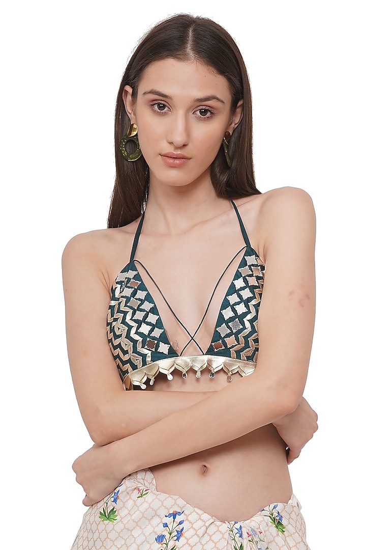 Emerald Hand Embroidered Blouse by Limerick By Abirr N' Nanki at Pernia's Pop Up Shop