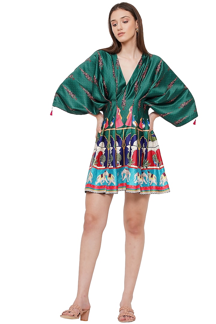 Emerald Printed Draped Dress by Limerick By Abirr N' Nanki