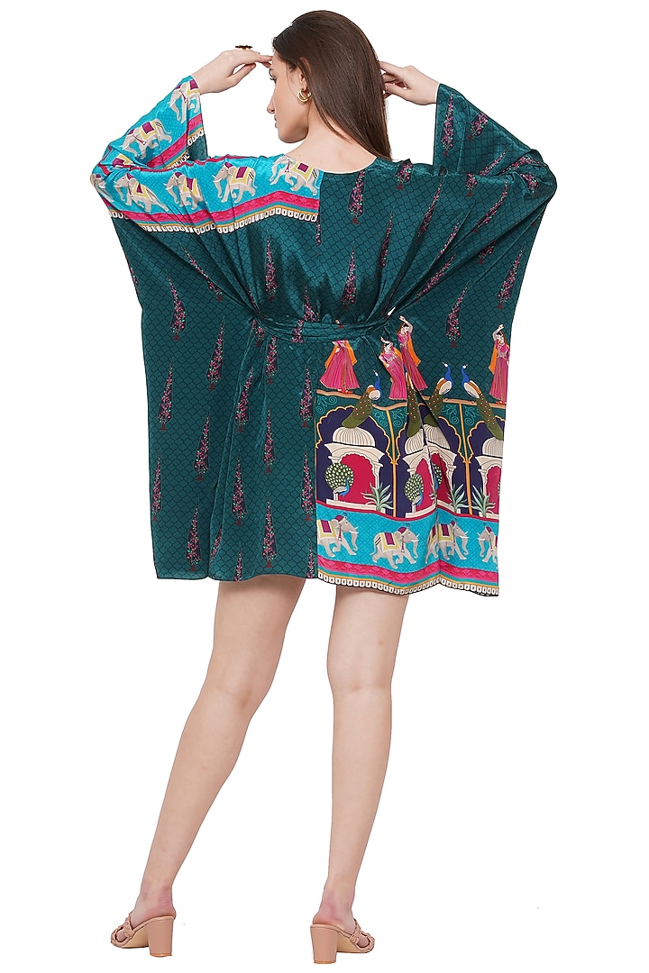 Emerald Printed & Hand Embroidered Kaftan Summer Dress by Limerick By Abirr N' Nanki at Pernia's Pop Up Shop