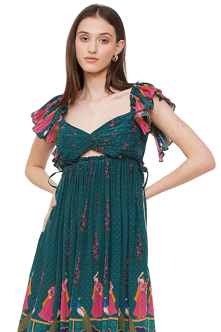 Green Printed Vacation Dress by Limerick By Abirr N' Nanki at Pernia's Pop Up Shop