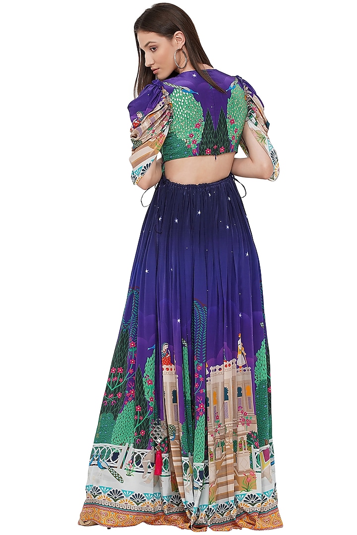 Purple Printed & Hand Embroidered Maxi Vacation Dress by Limerick By Abirr N' Nanki at Pernia's Pop Up Shop