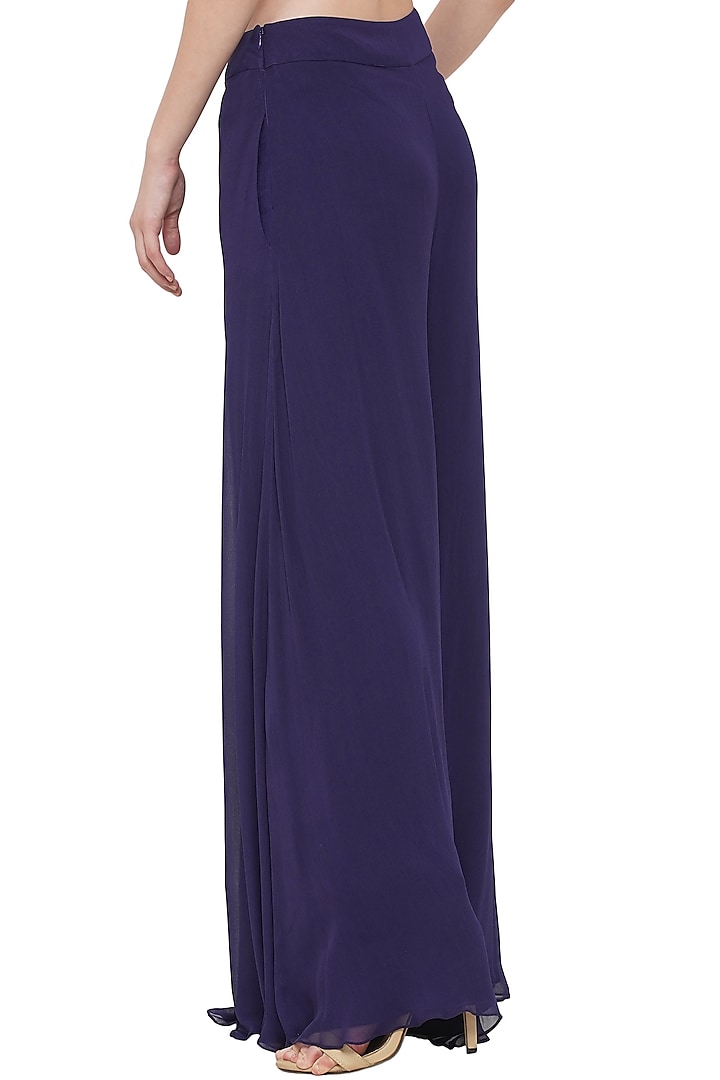 Deep Blue Georgette Pants by Limerick By Abirr N' Nanki at Pernia's Pop Up Shop