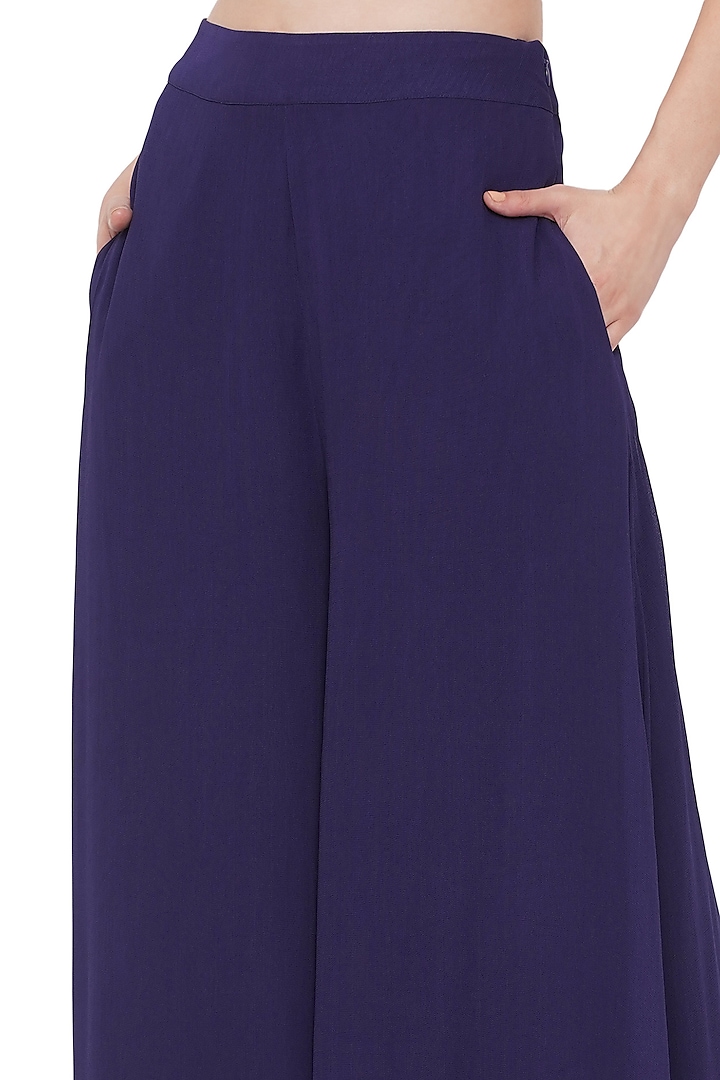 Deep Blue Georgette Pants by Limerick By Abirr N' Nanki at Pernia's Pop Up Shop