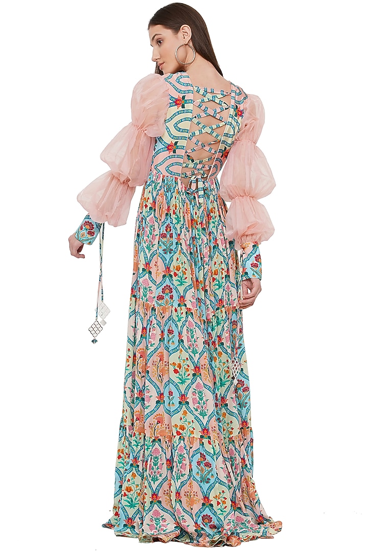 Multi-Colored Hand Embroidered Maxi Vacation Dress by Limerick By Abirr N' Nanki at Pernia's Pop Up Shop