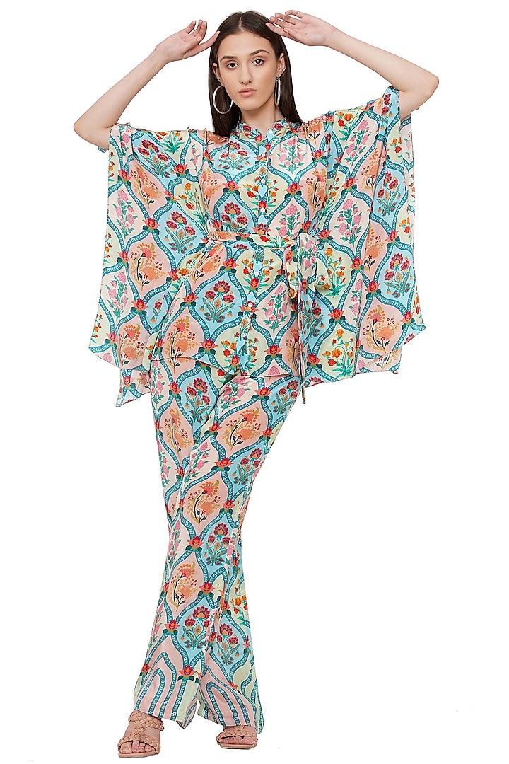 Multi-Colored Crepe Printed Kaftan Shirt by Limerick By Abirr N' Nanki