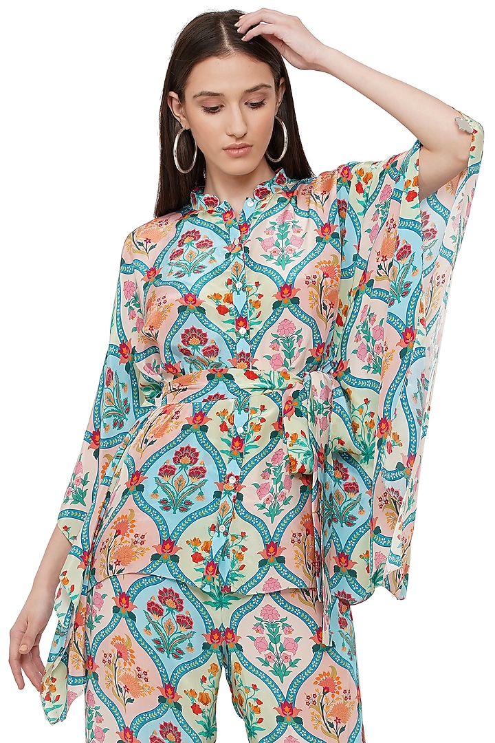 Multi-Colored Crepe Printed Kaftan Shirt by Limerick By Abirr N' Nanki at Pernia's Pop Up Shop