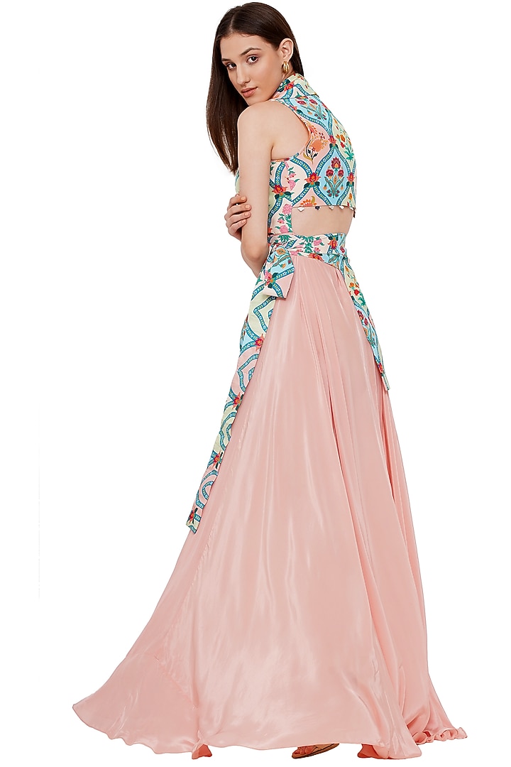Baby Pink Printed Jacket Vacation Dress by Limerick By Abirr N' Nanki at Pernia's Pop Up Shop