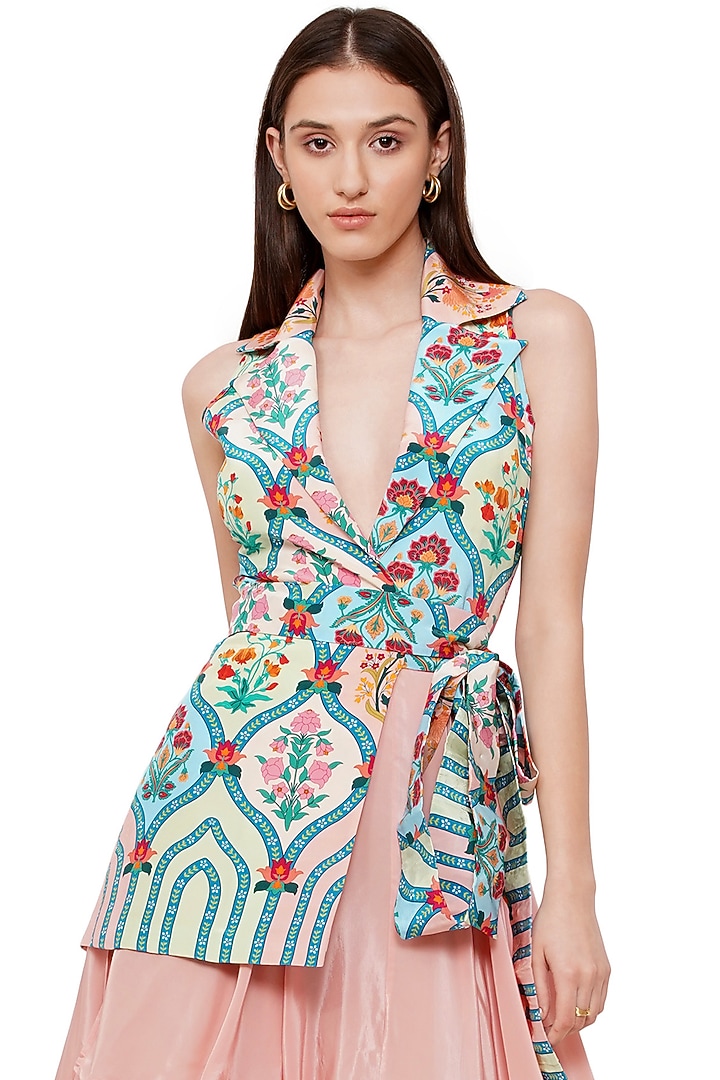 Baby Pink Printed Jacket Vacation Dress by Limerick By Abirr N' Nanki at Pernia's Pop Up Shop