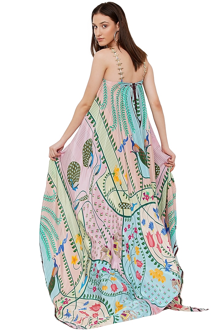 Multi-Colored Embroidered & Printed Maxi Vacation Dress by Limerick By Abirr N' Nanki at Pernia's Pop Up Shop