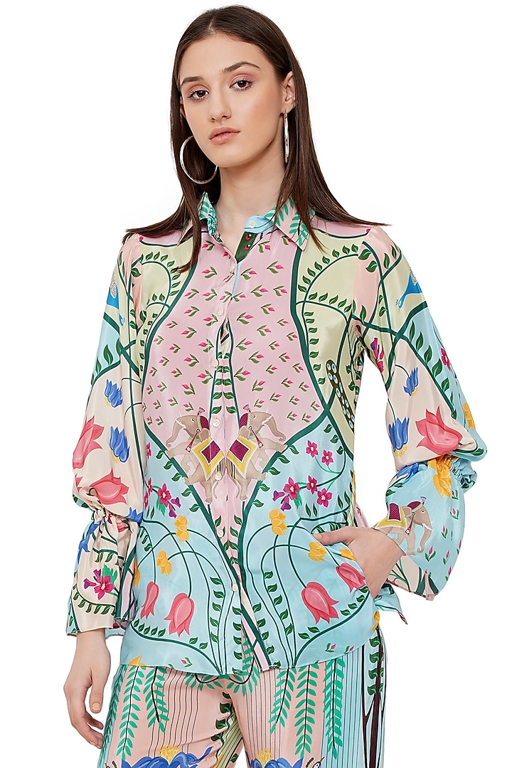 Multi-Colored Crepe Printed Shirt by Limerick By Abirr N' Nanki at Pernia's Pop Up Shop