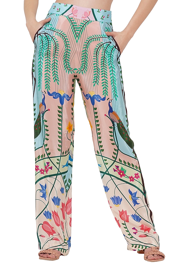 Multi-Colored Crepe Printed Pants by Limerick By Abirr N' Nanki