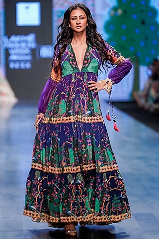 Multi-Colored Crepe Printed Maxi Dress by Limerick By Abirr N' Nanki