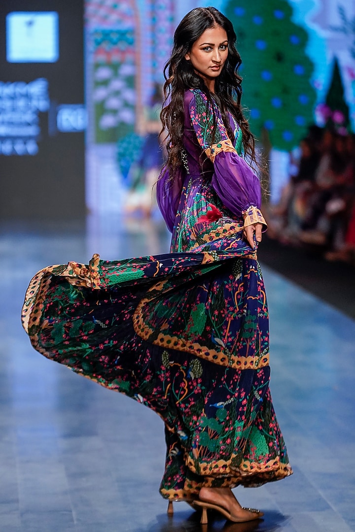 Multi-Colored Crepe Printed Maxi Vacation Dress by Limerick By Abirr N' Nanki at Pernia's Pop Up Shop