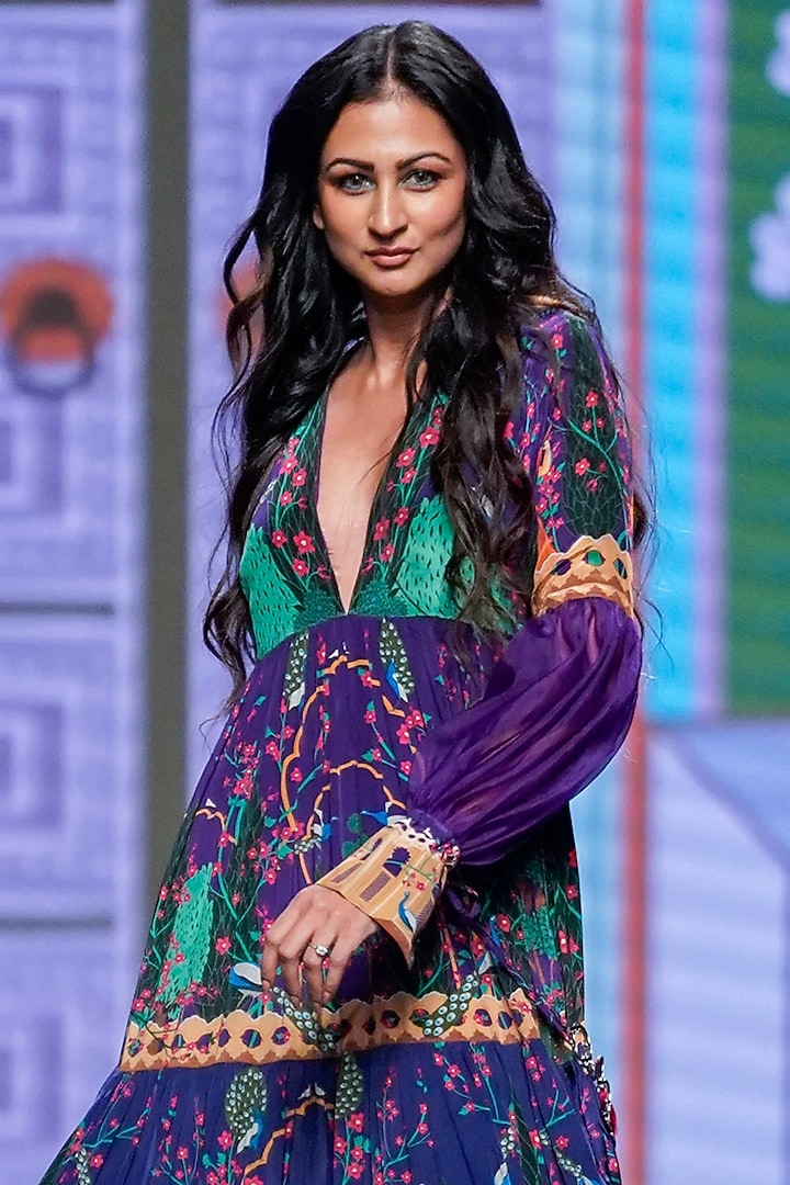 Multi-Colored Crepe Printed Maxi Vacation Dress by Limerick By Abirr N' Nanki at Pernia's Pop Up Shop