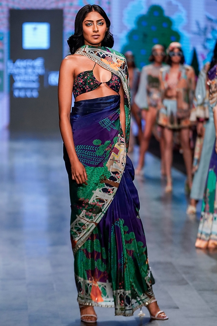 Multi-Colored Embroidered & Printed Party Wear Saree by Limerick By Abirr N' Nanki at Pernia's Pop Up Shop