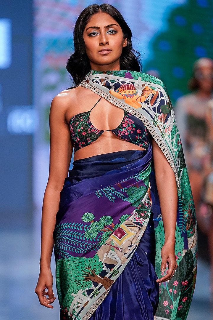 Multi-Colored Embroidered & Printed Party Wear Saree by Limerick By Abirr N' Nanki at Pernia's Pop Up Shop