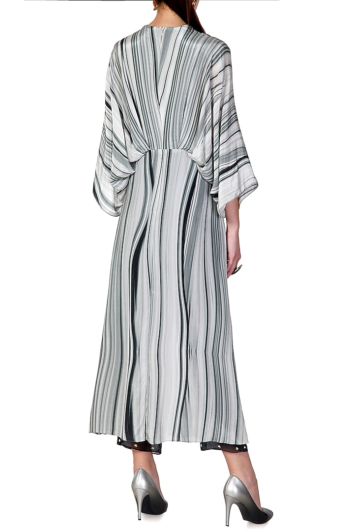 Grey & Black Draped Kurta With Embellished Pants by Limerick By Abirr N' Nanki at Pernia's Pop Up Shop