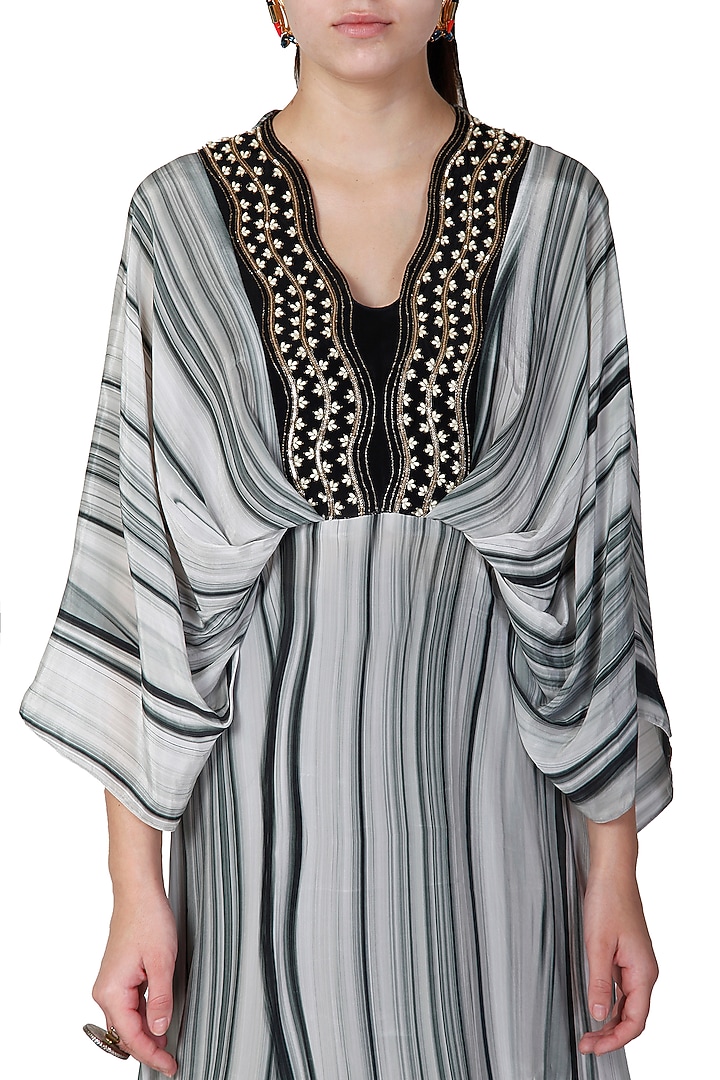 Grey & Black Draped Kurta With Embellished Pants by Limerick By Abirr N' Nanki at Pernia's Pop Up Shop