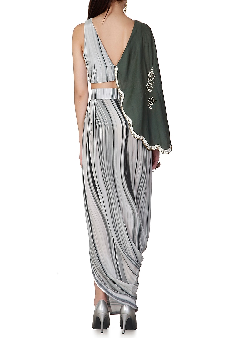 Grey Shaded Embroidered Cape Sleeved Top With Draped Skirt by Limerick By Abirr N' Nanki at Pernia's Pop Up Shop