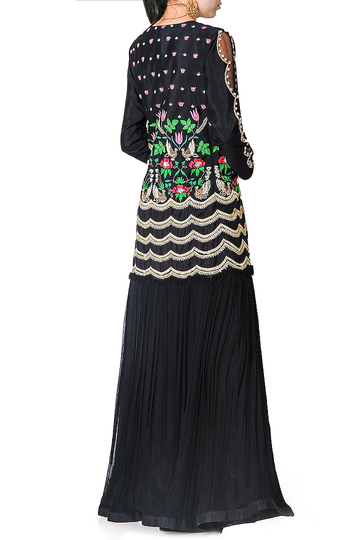 Black & Gold Embroidered Jumpsuit With Jacket by Limerick By Abirr N' Nanki at Pernia's Pop Up Shop