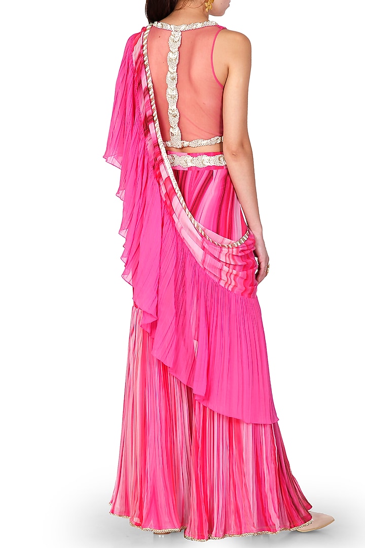 Pink Embroidered Wedding Sharara Set by Limerick By Abirr N' Nanki at Pernia's Pop Up Shop