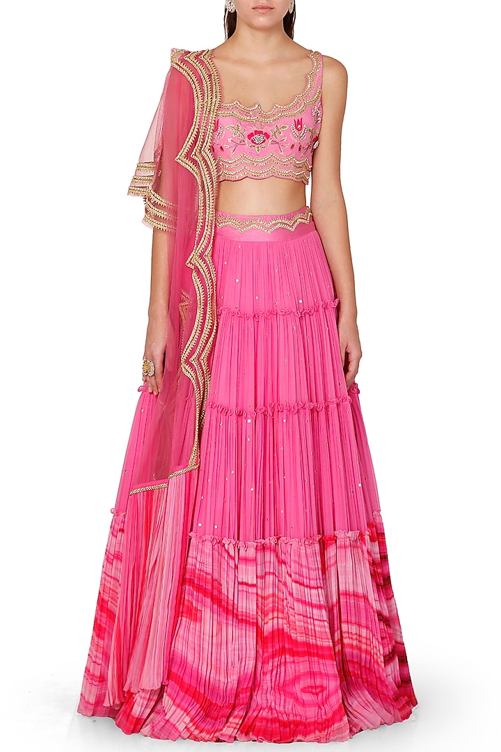 Pink Embroidered Lehenga Set by Limerick By Abirr N' Nanki